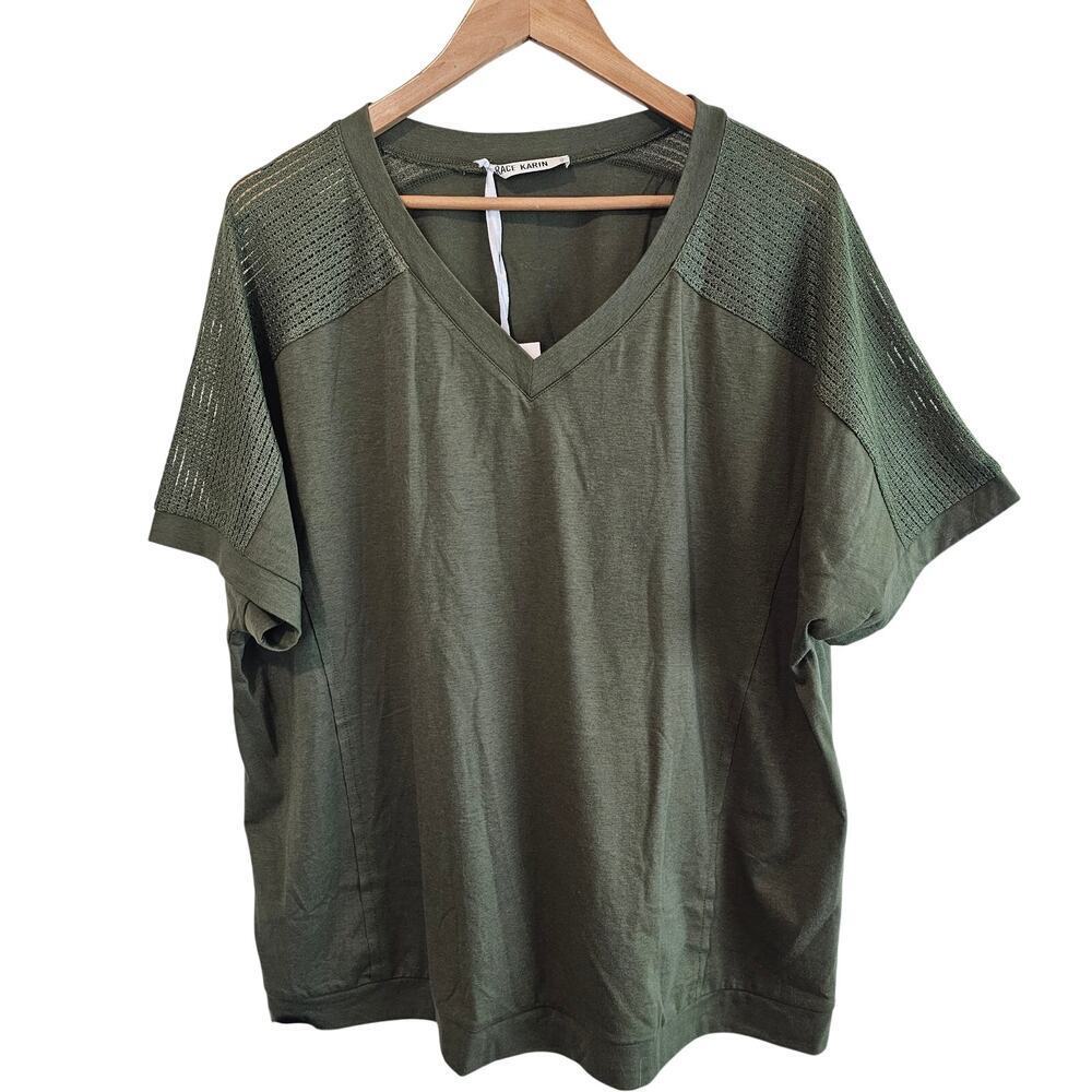 Grace Karin Boho Blouse Womens 2X Green Sheer Cottage Neutral Relaxed Minimalist